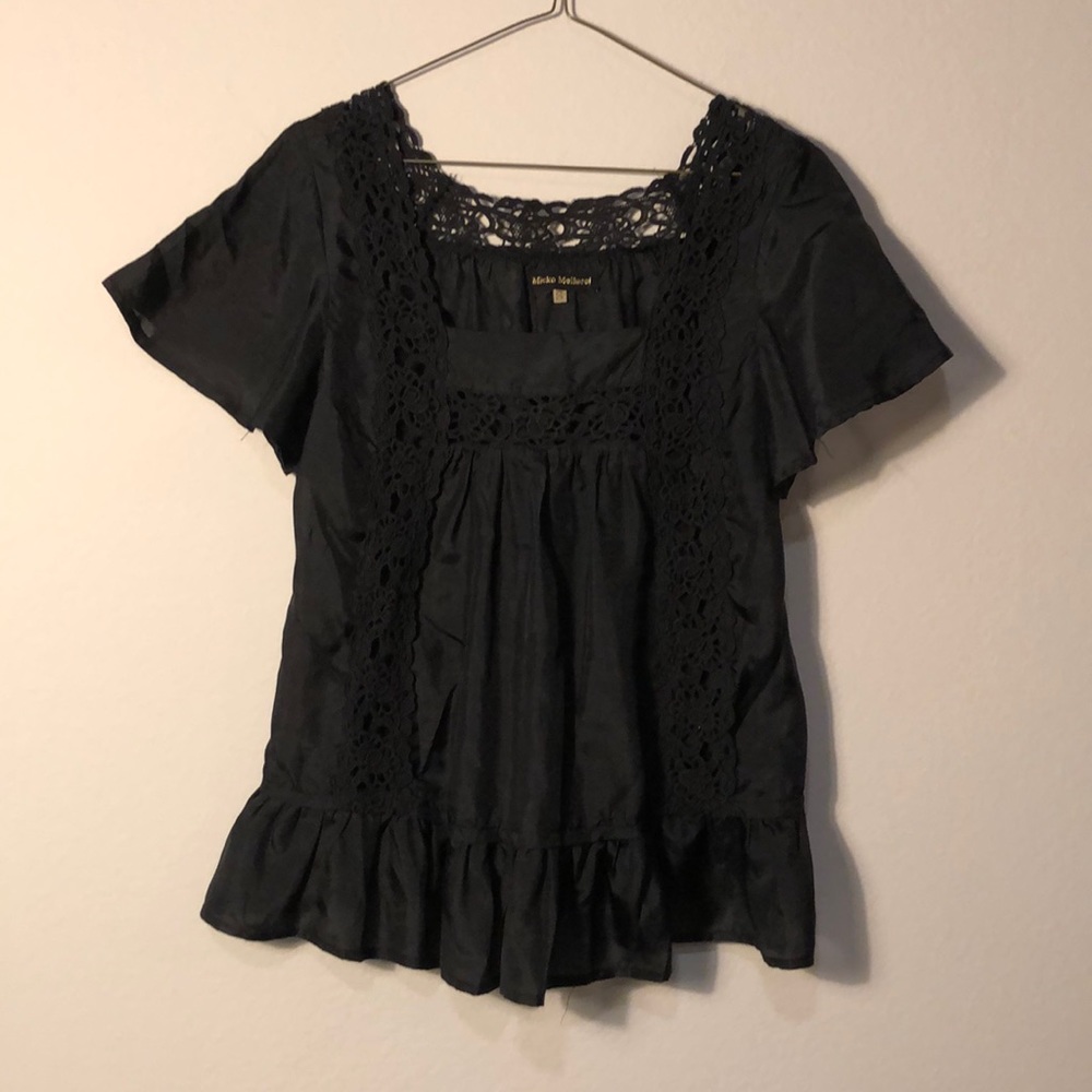Black Mieko Mellucci Ruffle Hem Top